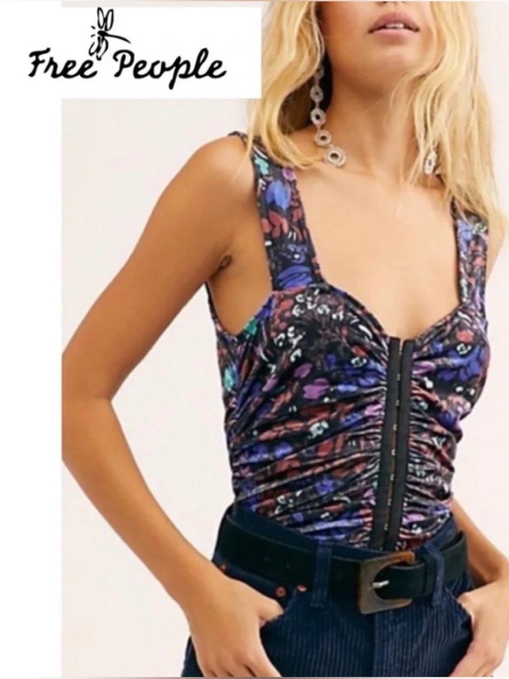 Free People Dottie Tank Cami Top Velvet Clasp Corset XS NWT